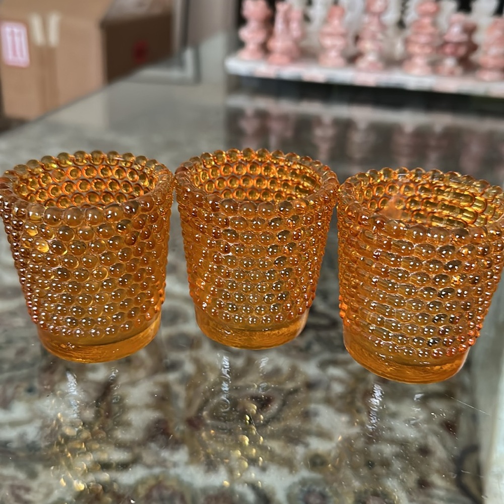 3 Vintage Bubble Glass Votives